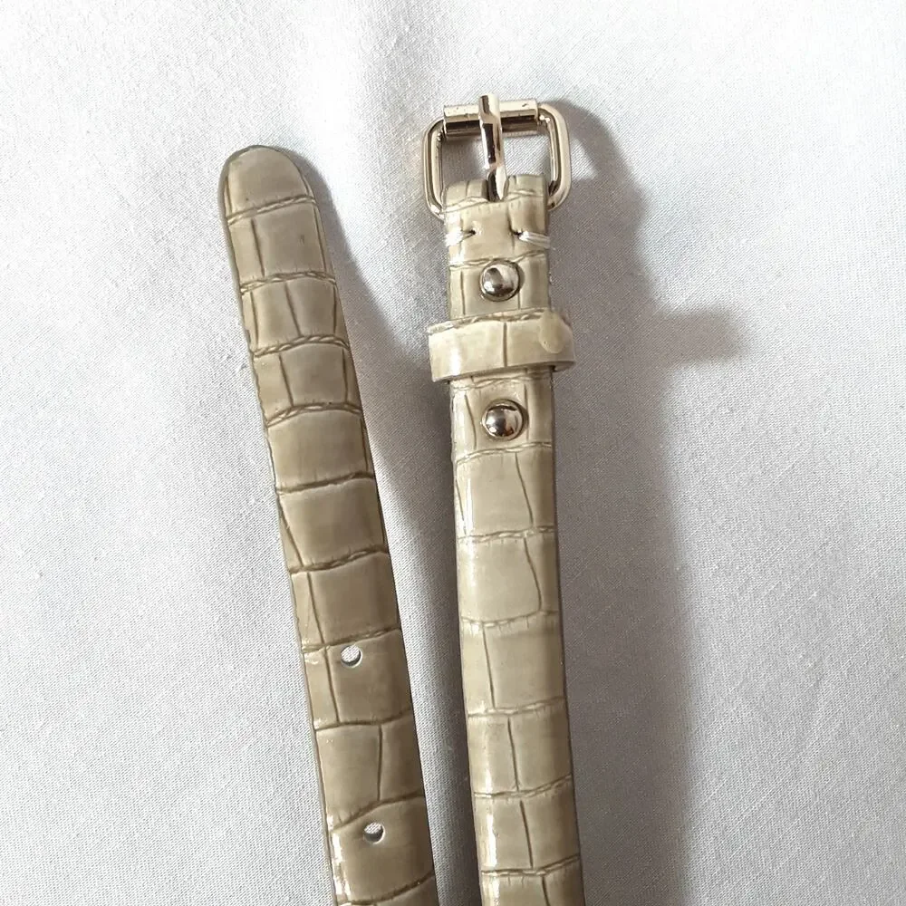 💎Ann Taylor Natural Tan Reptile Print Skinny Belt Size Small Medium